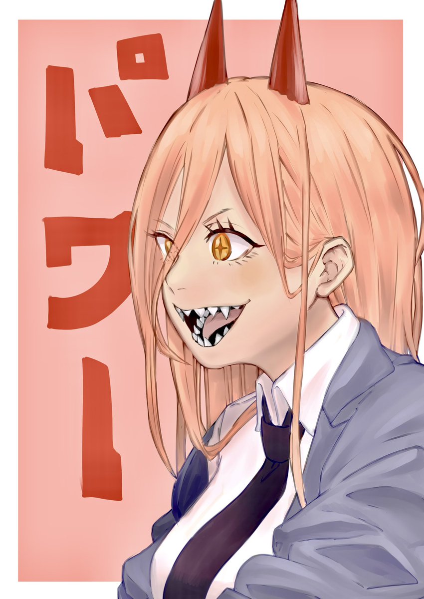 power (chainsaw man) 1girl sharp teeth horns teeth necktie solo cross-shaped pupils  illustration images