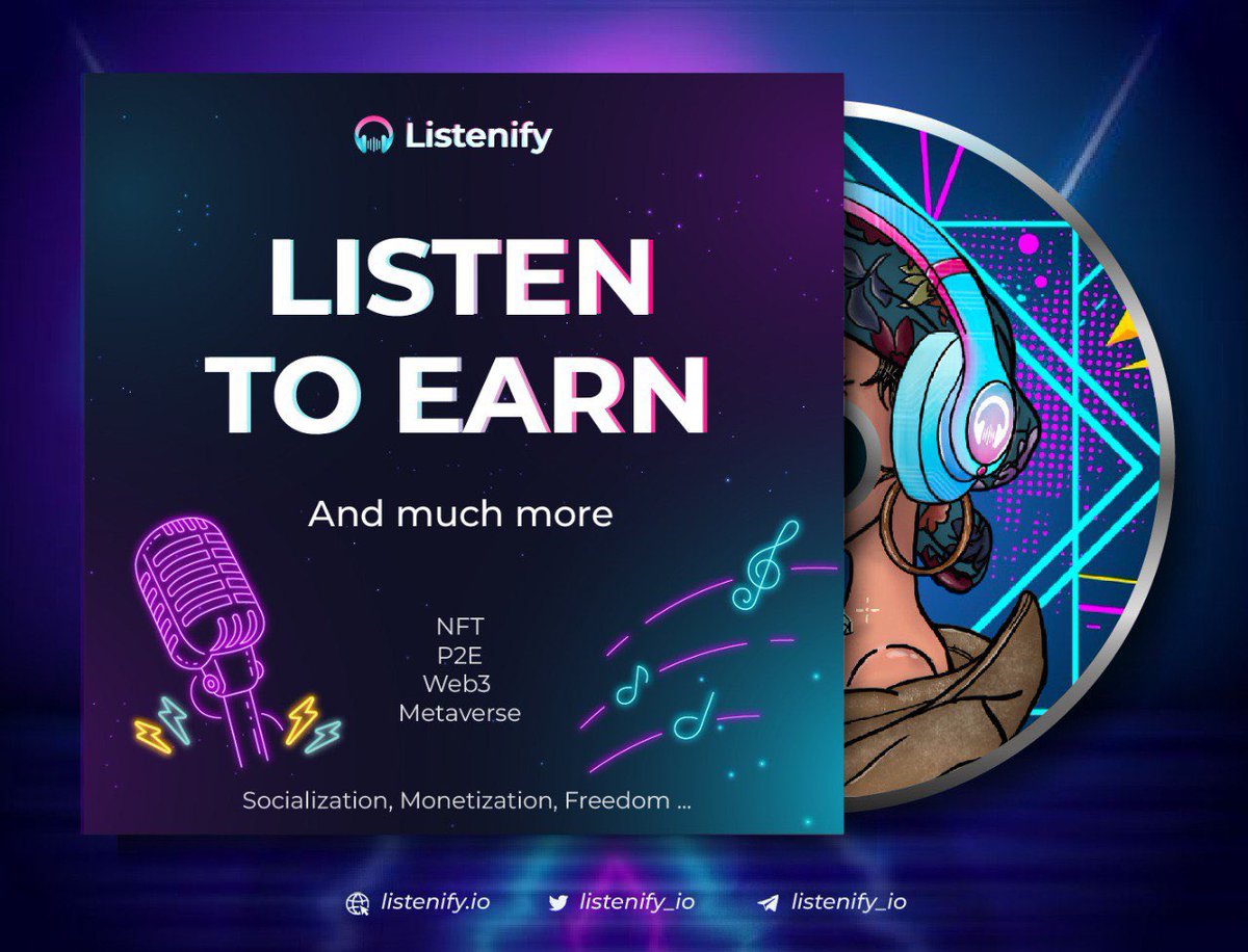 🎧Why Listenify?
 Listenify intends to draw communities by combining music, DeFi, blockchain and NFTs — as well as a play-to-earn model — into one unique package.