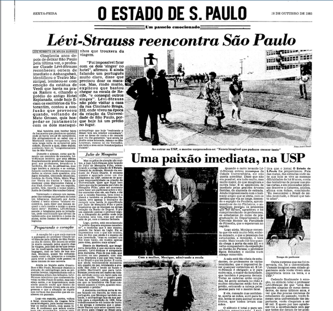 Une page du journal organisé comme une Une avec quelques photos de son retour à l'université de São Paulo et un deuxième titre qui parle de « passion »