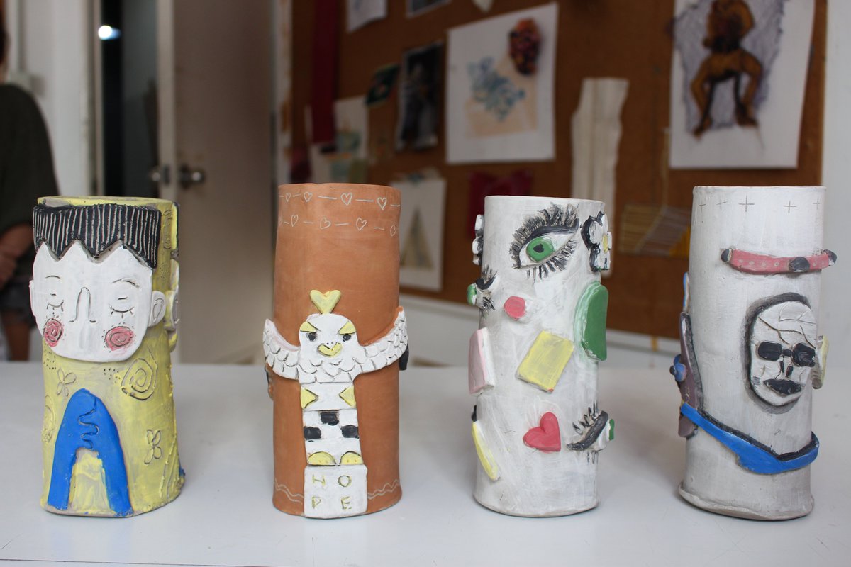 EmilyHillVAEd's tweet photo. Students spent Discover Week creating pieces of a totem pole that represented their hopes for the world's future. Thank you to Colour My World for hosting the workshop! I cannot wait to permanently install this ceramics piece into the school after firing. #arteducation #HongKong https://t.co/CA6vW6FJrI
