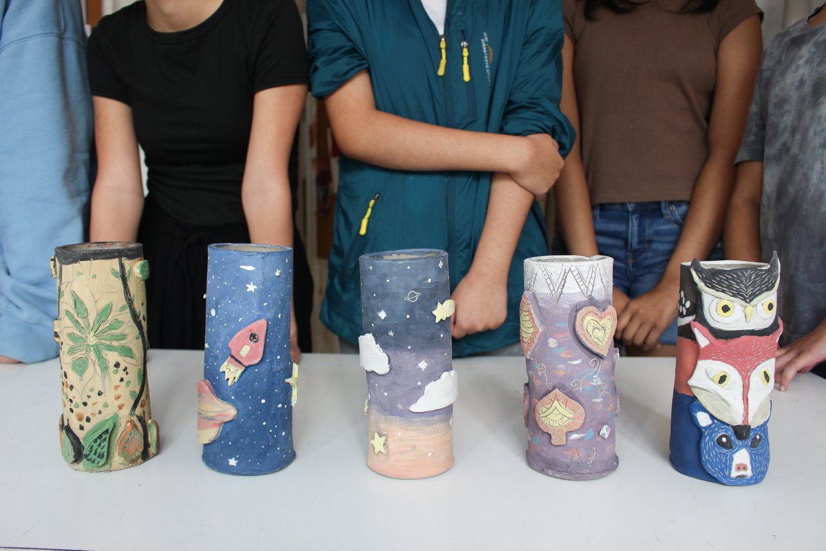 EmilyHillVAEd's tweet photo. Students spent Discover Week creating pieces of a totem pole that represented their hopes for the world's future. Thank you to Colour My World for hosting the workshop! I cannot wait to permanently install this ceramics piece into the school after firing. #arteducation #HongKong https://t.co/CA6vW6FJrI
