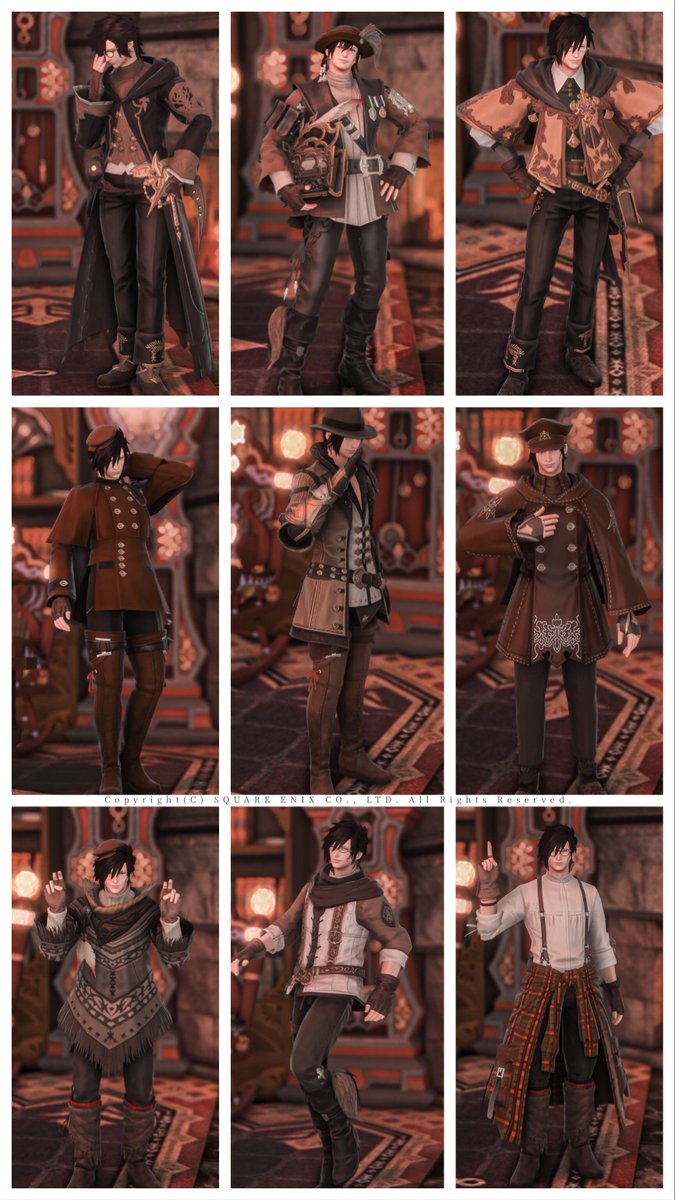 ff14_FUJI's tweet photo. ちょっと前に載せた自分の秋服ミラプリコーデ集ツイートがどう検索しても見つけられなくて泣いたので2020年度のフジくん渾身の全ジョブ秋ミラプリ再掲するね（自己満）
#FUJI14code https://t.co/x8YU4pInoQ