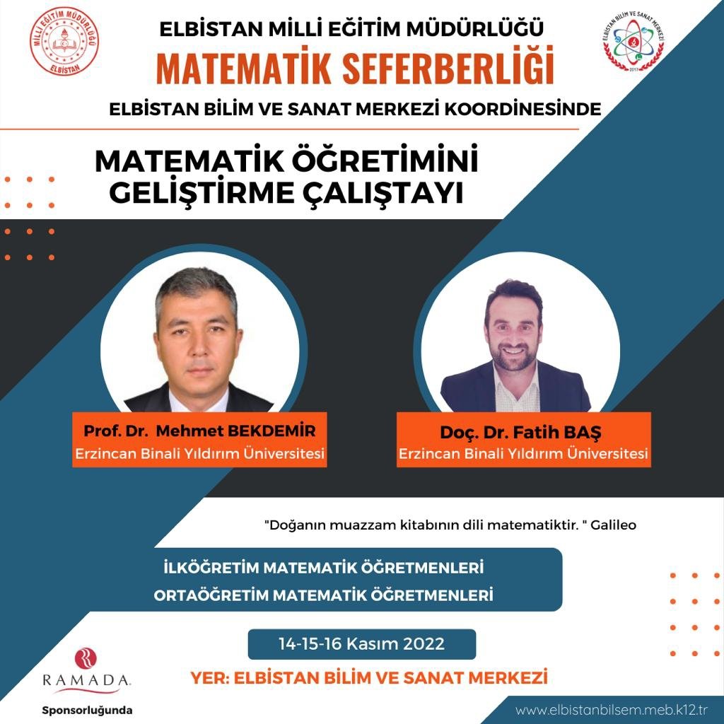 elbistanmem's tweet photo. Bakanlığımız tarafından matematik dersini sevdirmek ve matematikte başarıyı artırmak için başlatılan "Matematik Seferberliği " kapsamında 14-15-16 Kasım tarihlerinde Müdürlüğümüzce "Matematik Öğretimini Geliştirme Çalıştayı” gerçekleştirilecektir. https://t.co/Z1vT6yqVY0