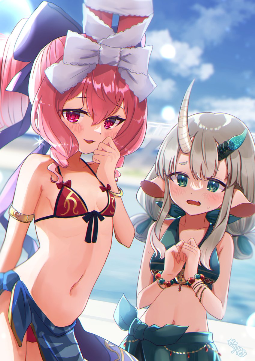 夏プール水着仕様デージィちゃんとペルルちゃん!skebリクエストありがとうございました～! 