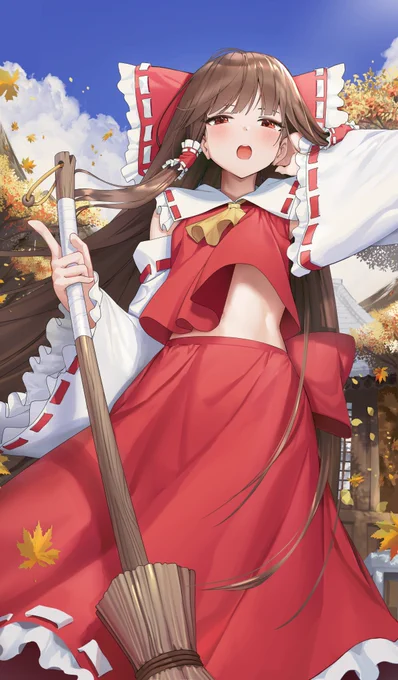 청소하는 가을의 레이무참배객(도둑) 에게 돌아가라고 하는중...#博麗霊夢 #東方Project 