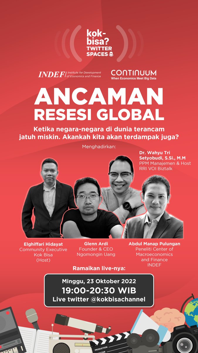 kokbisachannel's tweet photo. Yuk kita coba dengerin bareng-bareng di Twitter Space Kok Bisa malam ini! Bareng @NgomonginUang, @inspirewhy, @IndefEconomics jam 19:00 malam https://t.co/38hJXIItzs