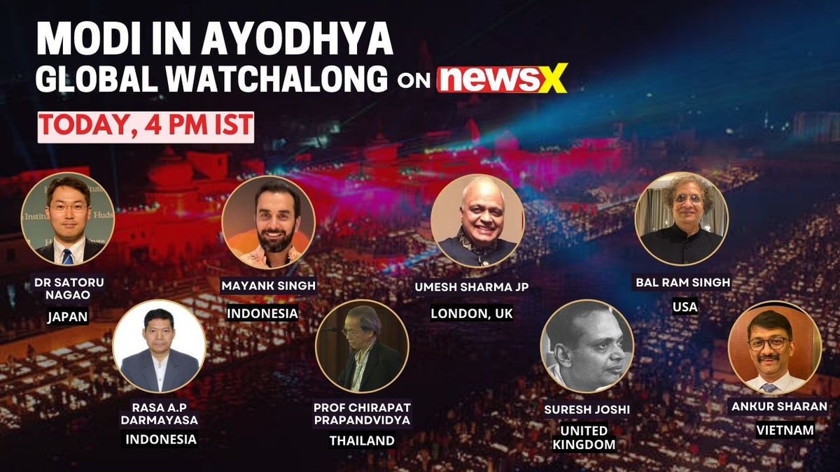 #ModiInAyodhya | Watch an unmissable panel from around the globe join NewsX for a special telecast to discuss Lord Ram & Ramayana's global impact. . . . Don’t forget to tune in! Today at 4 PM IST @OfficerNagao @Thebsingh @hindu_counciluk @mayanksingh5