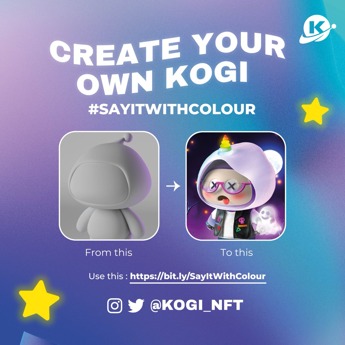 Kogi, and our whole kind, was born out of childhood dreams.✨So the only way to bring back Kogi home is to create a derivative, reimagining Kogi as a portrait of your childhood and to #SayItWithColour. 🌈 
Check out this thread to know how you can help!🚀