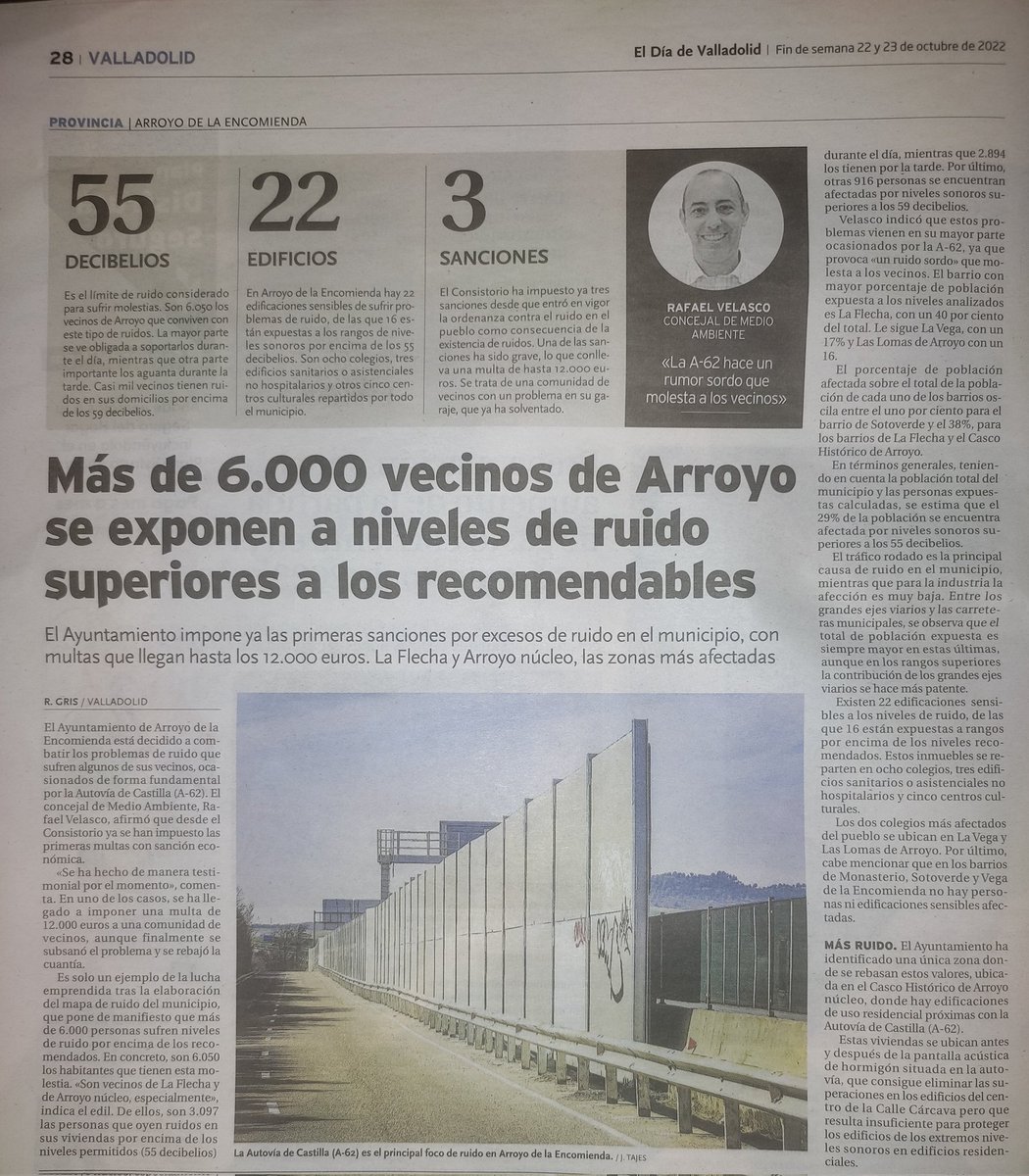 Más de 6.000 vecinos de @AytoArroyo se exponen a niveles de ruidos superiores a los recomendados @DiadeValladolid