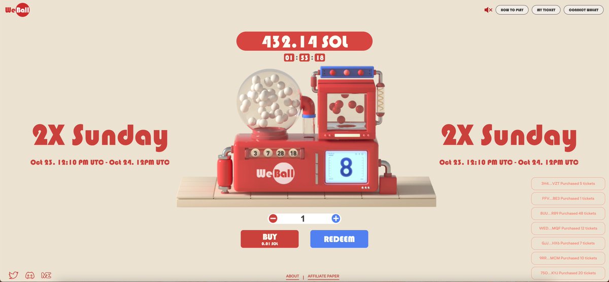 WeBallLottery's tweet photo. Fak it, we 🔴 to prepare for 𝟐𝐗 𝐒𝐮𝐧𝐝𝐚𝐲

The first 50 wallets dropped get 1 free ticket on 2X Sunday (same ticket price, 2X the prizes).👇

Follow + RT + Like to be eligible for this flash giveaway

https://t.co/Z4Rue4ZpCo https://t.co/wqUUI30Lwz