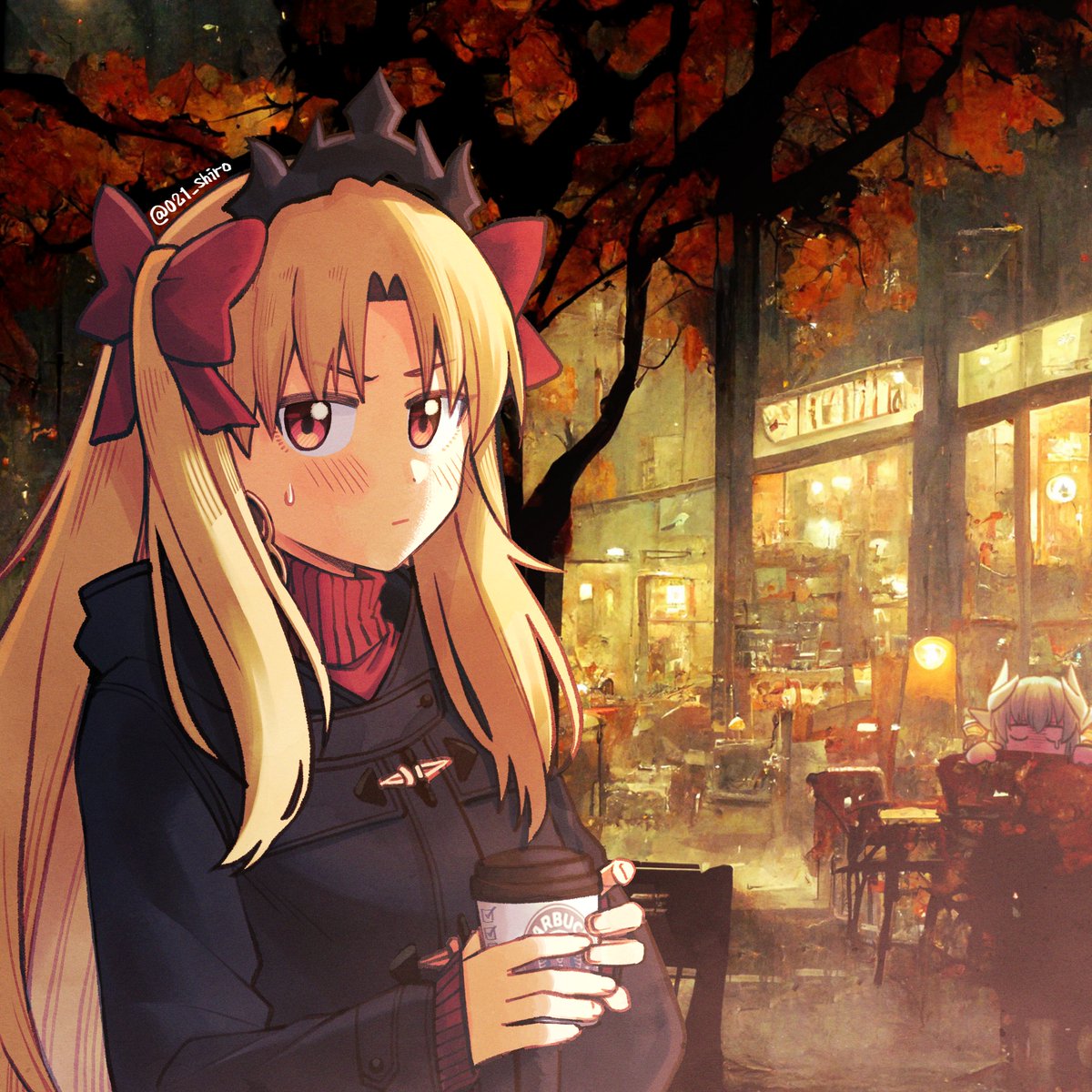 ereshkigal (fate) ,kiyohime (fate) coffee cup multiple girls blonde hair 2girls long hair cup disposable cup  illustration images