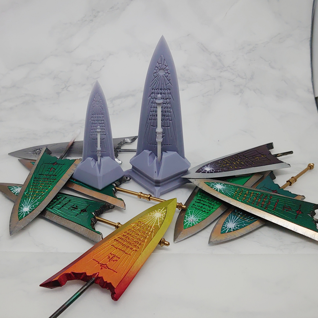 Windows_Me's tweet photo. 作りすぎたんでモノリスプレートとテクスチャバグった魔剣エピタフも作った！おしまい！
#3Dプリンター #モンハン https://t.co/NnEE7VGqRp
