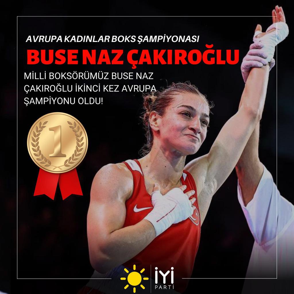 Avrupa Kadınlar Boks Şampiyonası'nda ülkemizi temsil eden ve altın madalya ile bizlere haklı bir gurur yaşatan milli sporcumuz Buse Naz Çakıroğlu’nu yürekten kutluyoruz.👏 İnanıyoruz ki, gençlerimiz imkan tanındığında büyük işler yapacaktır. Biz her zaman onların yanındayız🇹🇷