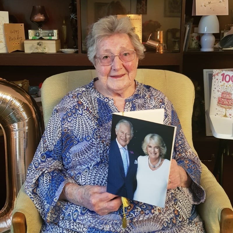 RoyalFamily's tweet photo. ✉️ The first birthday cards from The King and The Queen Consort have been delivered to those celebrating their 100th and 105th birthdays across the UK.

World War Two veteran Ruth Park-Pearson, who turned 100 on Friday, was one of the first to receive a card from Their Majesties: