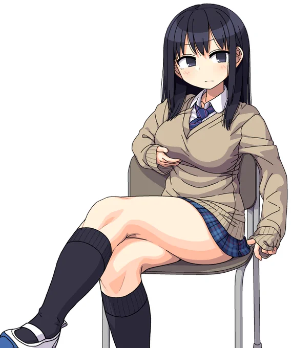 足組みJK#イラスト #女子高生 