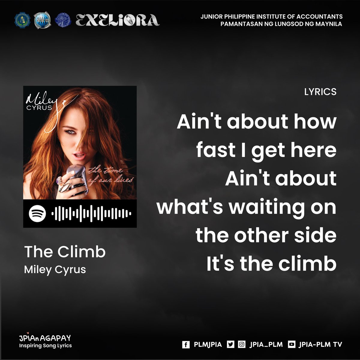 jpia_plm's tweet photo. As Miley Cyrus has said, itโs not about how fast you get there. Itโs not about whatโs waiting on the other side. Itโs about the climb, or in other words, the journey towards your goal.
https://t.co/9v0hUjYRsm
#JPIAnAgapay
#Exeliora
#JPIAPLM35
#KeepTheFireBurningBlue https://t.co/EPeU8K6vLp
