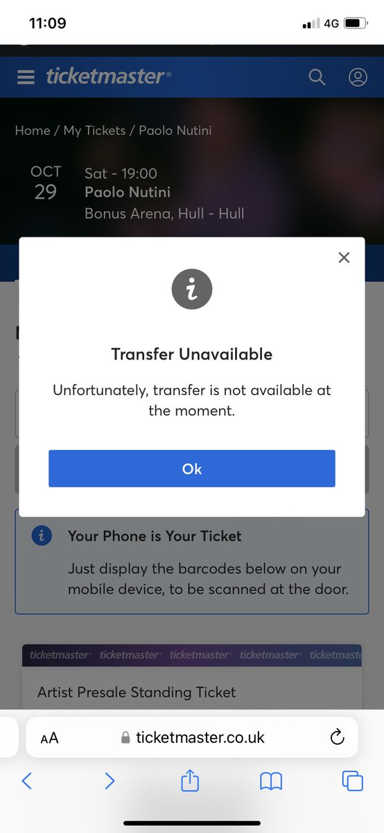 TaylaJames_'s tweet photo. @TicketmasterUK I am unable to transfer tickets for Paolo Nutini and the gig isn’t until next Saturday do you know why? https://t.co/SLapa0w3NA