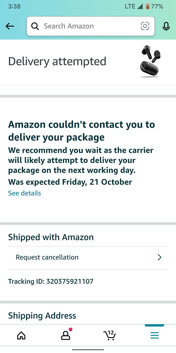 KJabrela's tweet photo. Dear Amazon @amazonIN still not received my package.
Showing couldn't connect..
I had already received many packages by https://t.co/BkObKxvteM previously.
Please help.
Ordered a week ago. https://t.co/Wqfx5OIBnz
