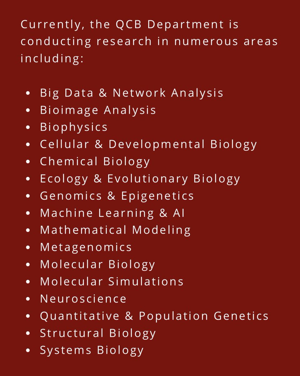 USC Dept. of Quantitative & Computational Biology (@qcb_usc) on Twitter photo Now is the time to apply to <a href="/USC/">USC</a>’s & <a href="/USCDornsife/">USC Dornsife College of Letters, Arts & Sciences</a>’s PhD Program in Computational Biology and Bioinformatics at qcb-dornsife.usc.edu/phd. Founded by Michael Waterman and Simon Tavaré, endowed by Andrew Viterbi. With many new faculty, students can choose from these areas of studies: Now is the time to apply to <a href="/USC/">USC</a>’s & <a href="/USCDornsife/">USC Dornsife College of Letters, Arts & Sciences</a>’s PhD Program in Computational Biology and Bioinformatics at qcb-dornsife.usc.edu/phd. Founded by Michael Waterman and Simon Tavaré, endowed by Andrew Viterbi. With many new faculty, students can choose from these areas of studies: