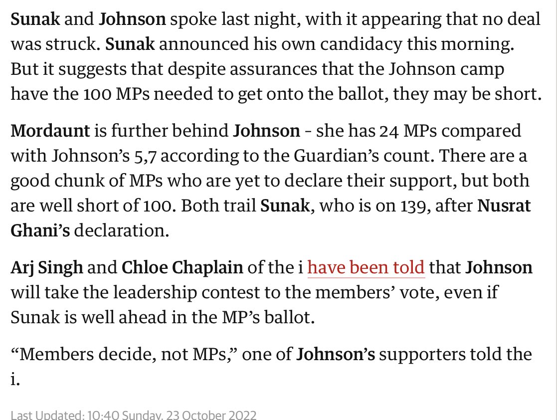 eurosluggard's tweet image. Scoop: Boris Johnson only has the support of 5.7MPs according to The Guardian