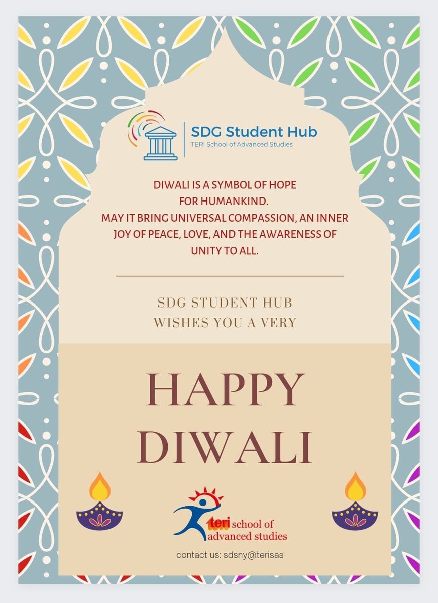 We hope this festive of lights brightens  your dreams and spirits while paving the way for all the goodness and prosperity.
The SDG Hub at TERI School of Advanced Studies wishes you a clean, green and a very Happy Diwali!  🪔 ✨    #ecodiwali #saynotopollution #sdsn #youthhub