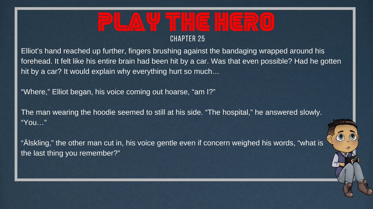 Zeiskyte's tweet photo. @PentheDragon Chapter 25 of Play the Hero! Elliot deals with the aftermath... even if he doesn't fully remember how he got there.

🔑 https://t.co/Wx7Vy2hC0v https://t.co/RUq1v0KFYJ