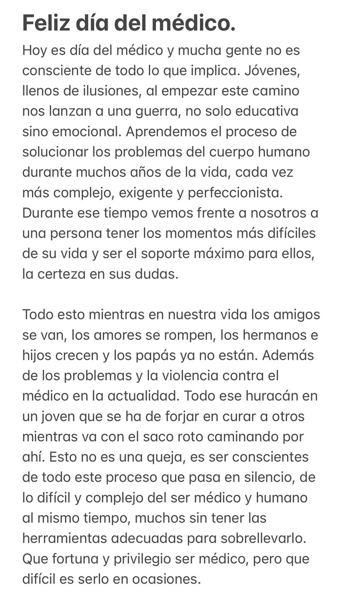 CarlosJMoreno_'s tweet photo. Que fortuna tener la oportunidad de ser médico, pero que difícil es serlo hoy en día.

Feliz día del médico. https://t.co/5pZvGbPi9n