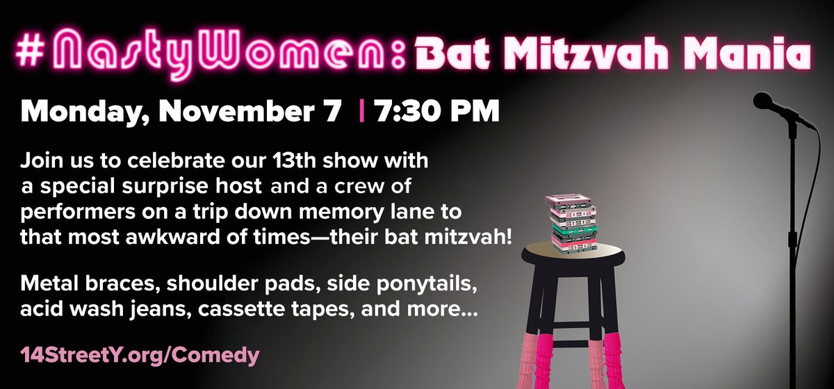 14StreetY's tweet photo. 🎫 Join us on 11/7 at 7:30 PM to celebrate our 13th #NastyWomen comedy show, Bat Mitzvah Mania!😍 Everyone's favorite Jewish mother Abbi Gezunt hosts a hilarious night w/comics @DardashtiVideo, @hintofnuts, &amp; Luz Michelle.
https://t.co/972jMAwwZH 
#EastVillage #comedy https://t.co/jYjnAGT4d1