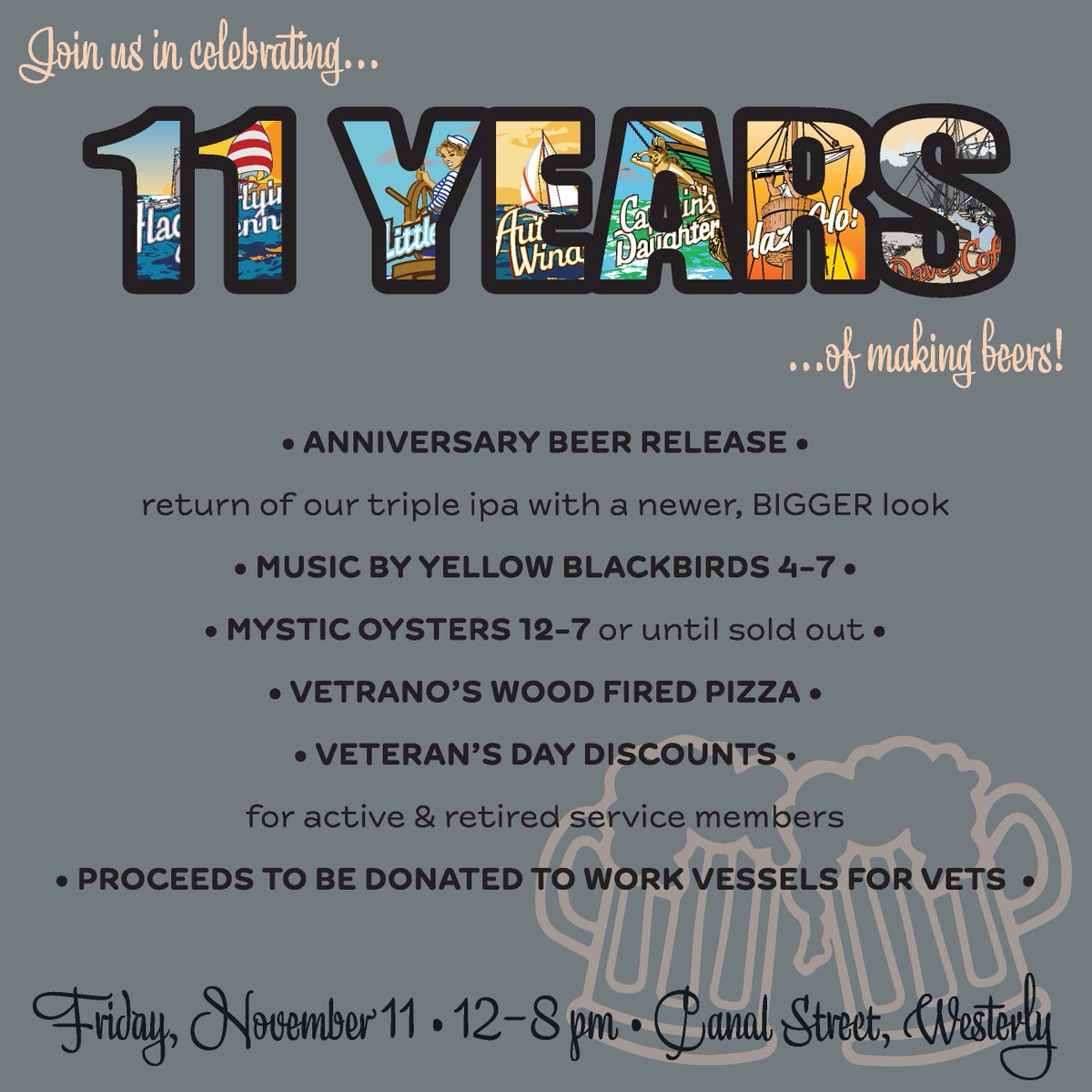 GreySail's tweet photo. No need to worry about forgetting our 11th anniversary - we've made it easy for you. Join us on 11/11 to celebrate 11 years of delicious beer! We'll have our anniversary beer on tap, so come thirsty 😉 https://t.co/hy5dz3Ay5J