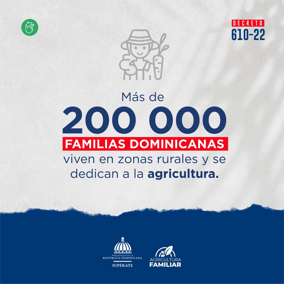 SuperateRDO's tweet photo. Con el Decreto 610-22, el Gobierno Dominicano, a través de #Supérate y su proyecto #AgriculturaFamiliarRD, continúa mejorando las oportunidades de desarrollo de las comunidades rurales. Conoce más sobre nuestro impacto en las familias dominicanas que se dedican a la #agricultura. https://t.co/f1cVjjCqXA