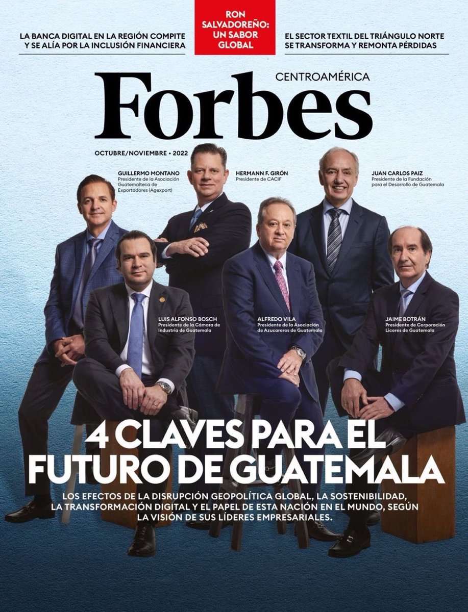 Aquí @Forbes apuntalando apellidos que representan exclusión, despojo, explotación, financiación ilícita y genocidio en Guatemala: Montano, Bosch, Vila, Paiz y Botrán.
