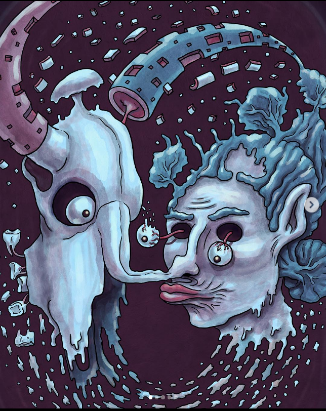 abbeyluck_nft's tweet photo. This illustration shows a woman transforming into the darkest version of herself. From WIP graphic novel Pig Wife. https://t.co/unPhL0KFO3