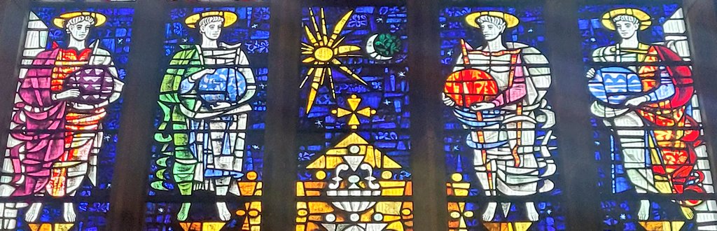 AlabasterMiss's tweet photo. A hint of the space age towards the top, stars & planets spiing as we ascend. #HarryStammers #StainedGlassSunday #StainedGlass https://t.co/bbCSOEYUGD