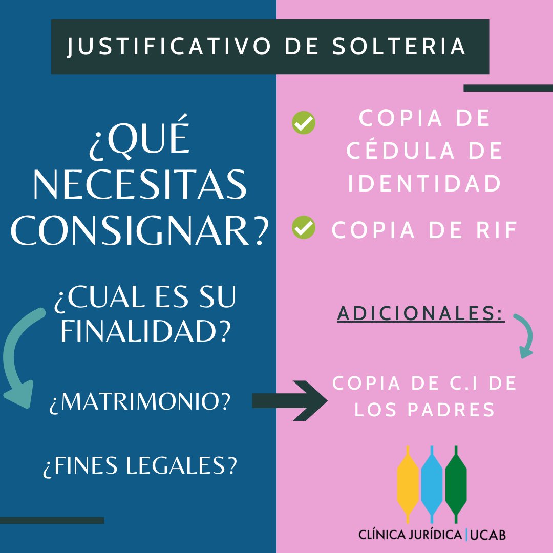 CJuridicaUCAB's tweet photo. ¿Sabes que recaudos necesitas para tramitar un Justificativo de Soltería? https://t.co/IlABhIGncF