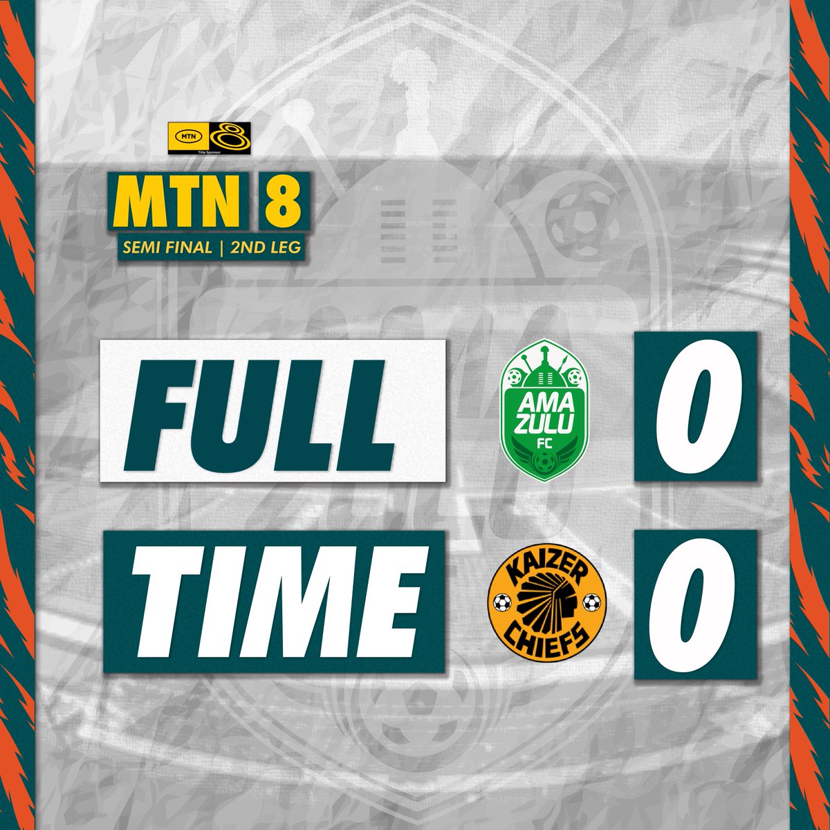 AmaZuluFootball's tweet image. FULL-TIME ⏱️ • #MTN8 🏆

Ninety minutes have come and gone. We're through to the final of the MTN 8 on away goals 🟢⚪️

#AmaZuluFC 0⃣ - 0⃣ 𝗖𝗵𝗶𝗲𝗳𝘀

#WafaWafa
#HebeUsuthu
#UsuthuTogether