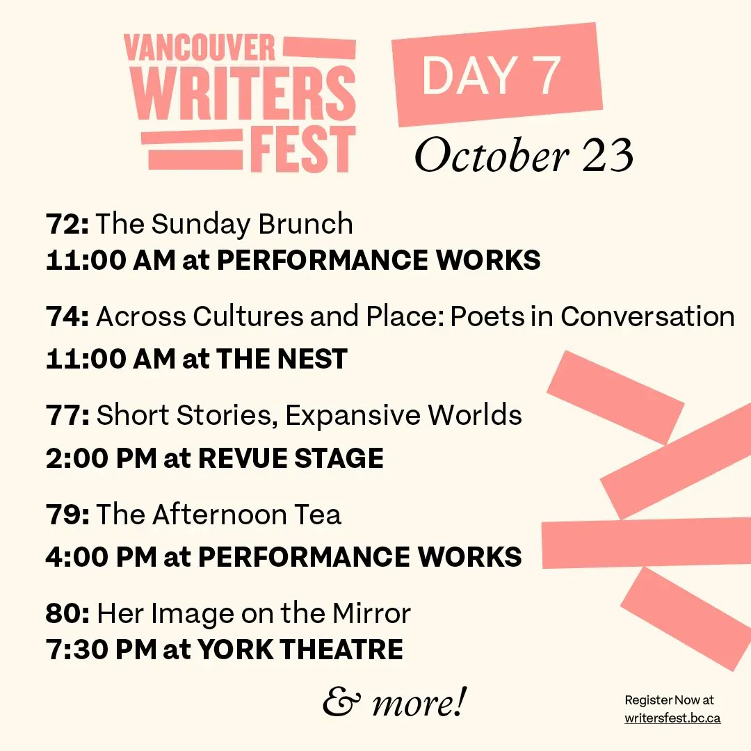 Somehow, we’ve already reached the final day of #VWF2022! This is your last chance to join us for profound conversations with @Tawahum @JoninaKirton @sonya_lalli @YrsaSig @FrancineBarbara @saeedteebi @elizajreid @TheDannyRamadan @AdrianaBarton & more. writersfest.bc.ca/festival-event…
