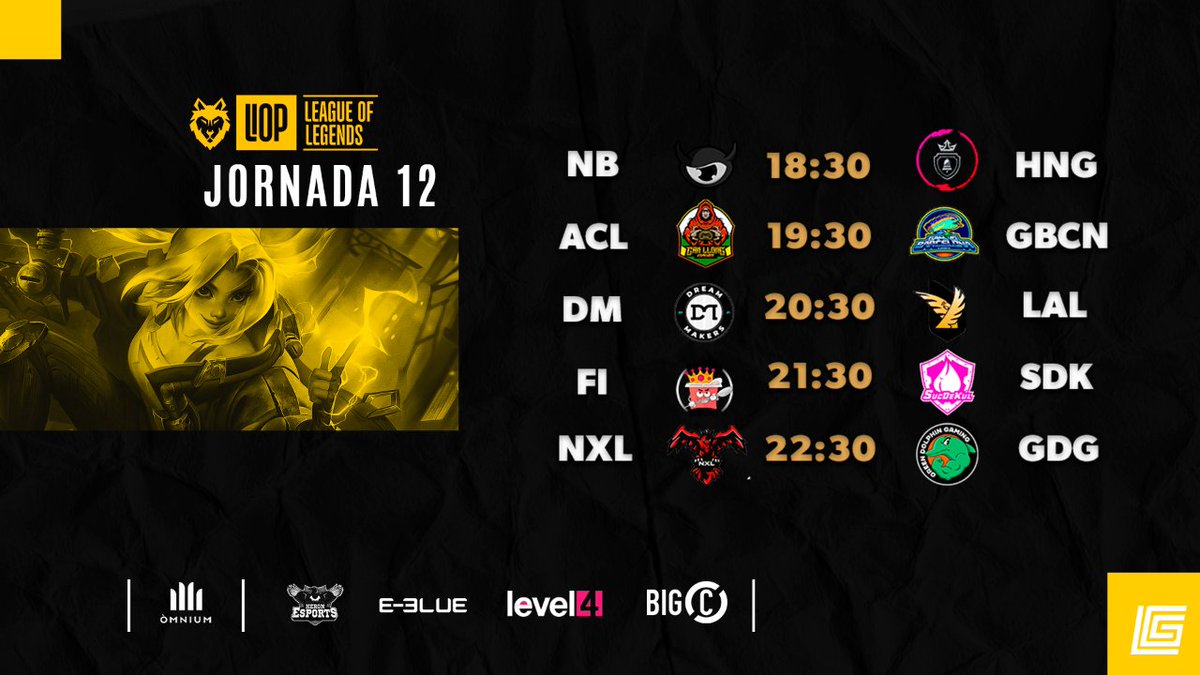 🔥 Així serà aquesta jornada especial de cap de setmana! 🔥

🐺 Lligues LIOP <a href="/omnium/">Òmnium Cultural</a> - #LeagueOfLegends
🗓️ Jornada 12
⏰ 18.25h
💻 twitch.tv/gamesportselec… 

Col·laboradors: <a href="/omnium/">Òmnium Cultural</a>, @Heron_Esports, <a href="/EBlueGaming/">E Blue</a>, <a href="/OmniumLleida/">Òmnium Lleida-Ponent</a> i <a href="/level4teches/">level4</a>