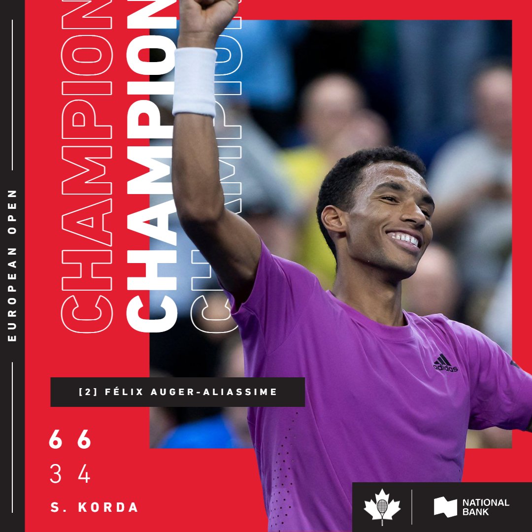Tennis Canada (@tenniscanada) on Twitter photo Two weeks, two titles for <a href="/felixtennis/">Félix AugerAliassime</a> 🏆🏆
Last week he lifted the trophy in Florence, now he's the champion again with a win at the #EuropeanOpen, his 3️⃣rd title of 2022!!!
<a href="/nationalbank/">National Bank</a> Two weeks, two titles for <a href="/felixtennis/">Félix AugerAliassime</a> 🏆🏆
Last week he lifted the trophy in Florence, now he's the champion again with a win at the #EuropeanOpen, his 3️⃣rd title of 2022!!!
<a href="/nationalbank/">National Bank</a>