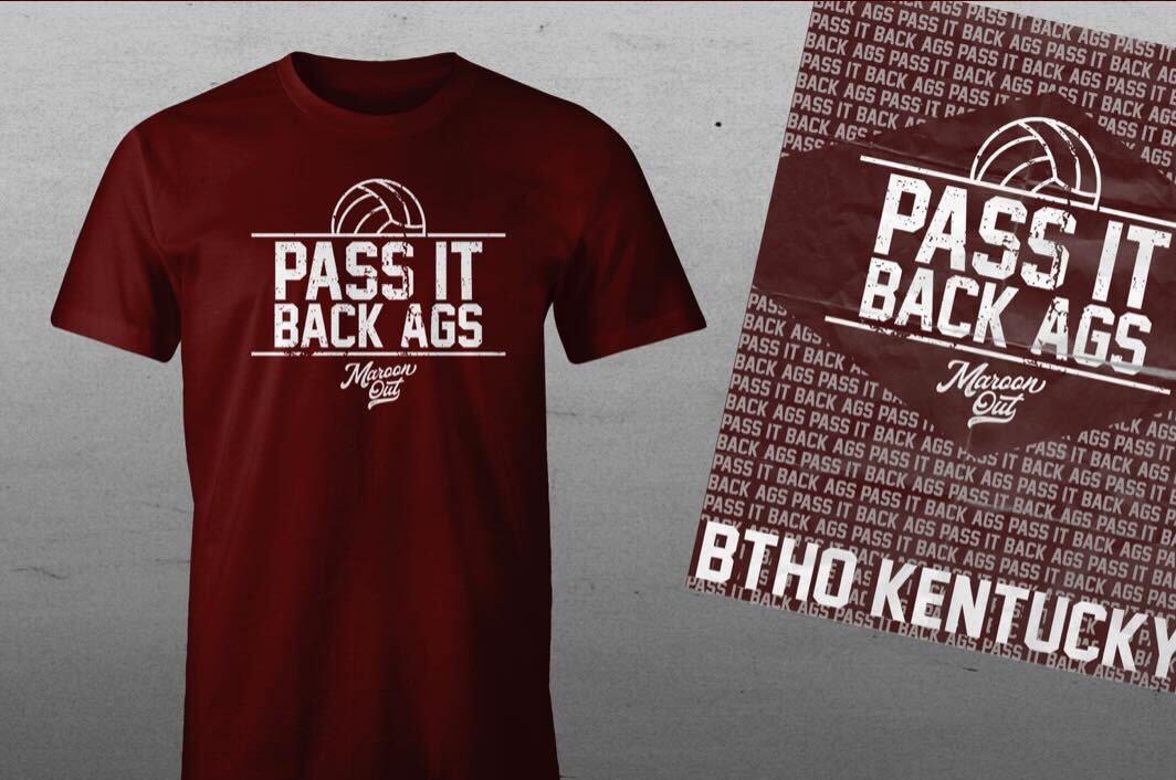 AggieVolleyball's tweet photo. Time to pack Reed Arena Ags!! @MaroonOut will be handing out free t-shirts, cookies and more during the today’s 2 p.m. match #BTHOkentucky https://t.co/Odf7xXFp71