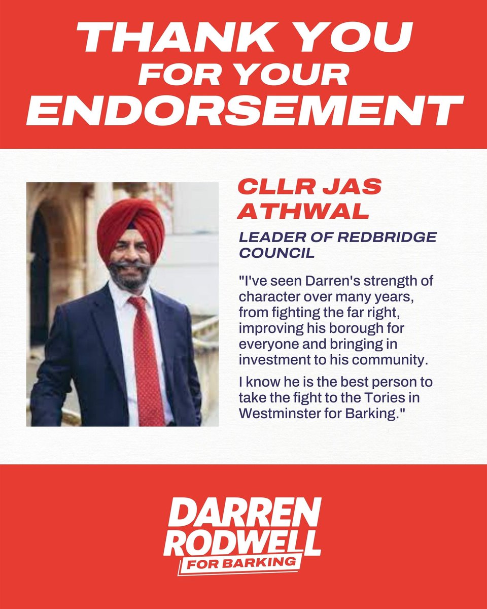 A stalwart of our movement, thank you to @Jas_Athwal for your endorsement. I welcome the support of my fellow leader, neighbour and friend. His leadership is second to none and his strength of character is outstanding.