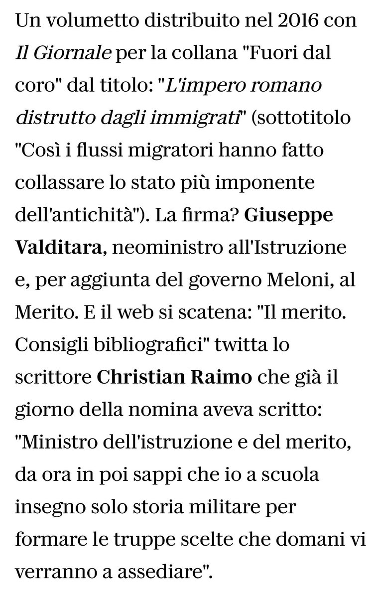 Sebbene laureato in Giurisprudenza, #Valditara può ben scrivere, come chiunque, un libro con pretese da saggio storico. #Meloni 1/5