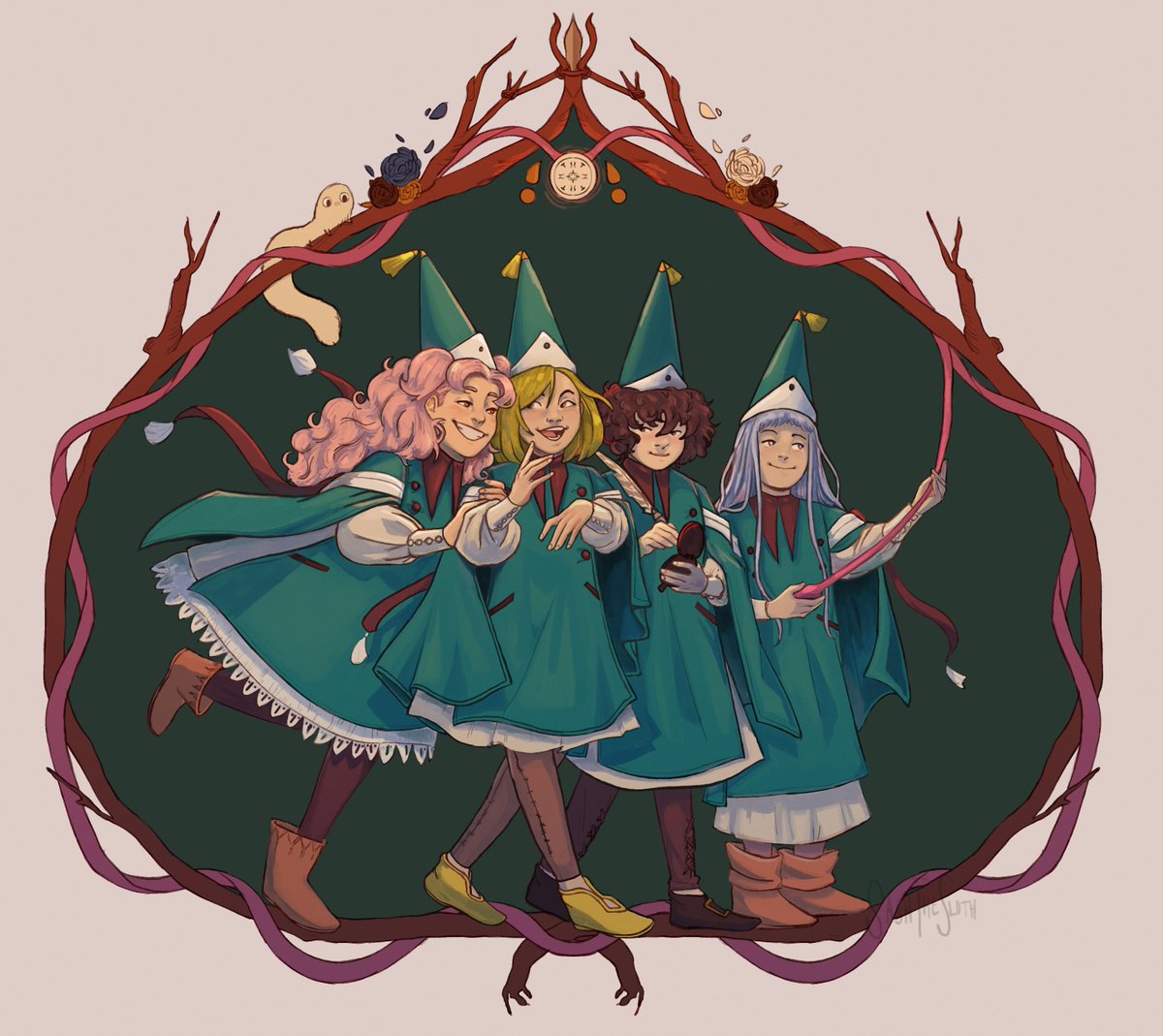 multiple girls blonde hair smile hat pink hair boots brown hair  illustration images
