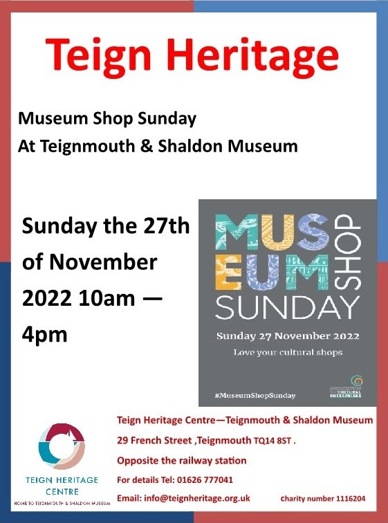 Museum Shop Sunday at Teignmouth &amp; Shaldon Museum
Sunday the 27th of November 2022 10 am - 4 pm
#historyofart #musuem #museumart #europeanart #museumvisit #museums #arthistory #artmuseum #museumlover #museumlife #HereforCulture #Teignmouth #Teignheritage