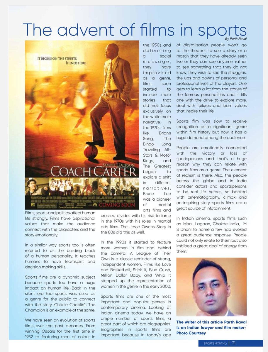 officiallyparth's tweet photo. My article in Kenya's 🇰🇪 leading sports magazine @sportsmonthlyke on the occasion of @kisffkenya. @AasifKarim @CricketKenya @saurabhmpandey #kenya #films #sportfilms https://t.co/EKbsu7DiPn