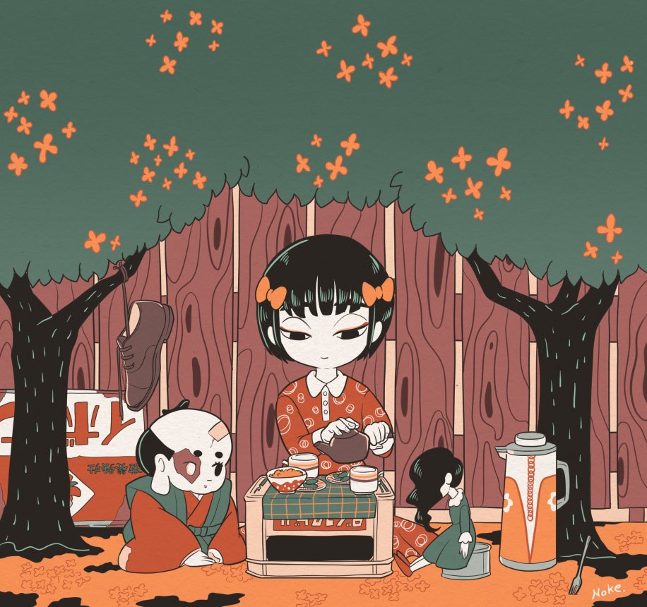 tree black hair multiple girls short hair bow teapot cup  illustration images