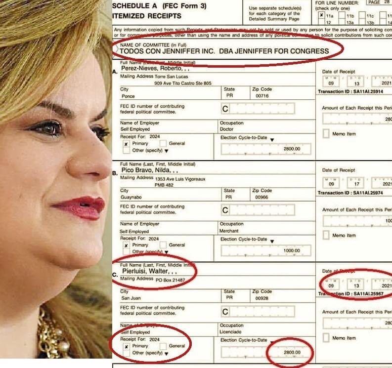 librepatriapr's tweet image. Jennifer González Pierluisi…está se cree que no sabemos de la pata que cojea. Walter Pierluisi es uno de sus donantes y ella lo negó. Aquí la prueba de esta embustera.😡😡😡😡😡😡😡😡😡😡😡😡