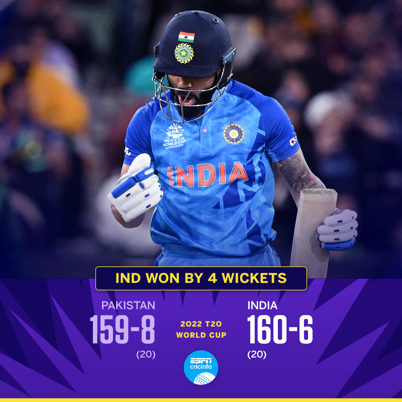 cricinfo's tweet photo. "Kohli, Kohli, Kohli" 🎵 

WHAT. A. GAME 🔥 

#INDvPAK | #T20WorldCup