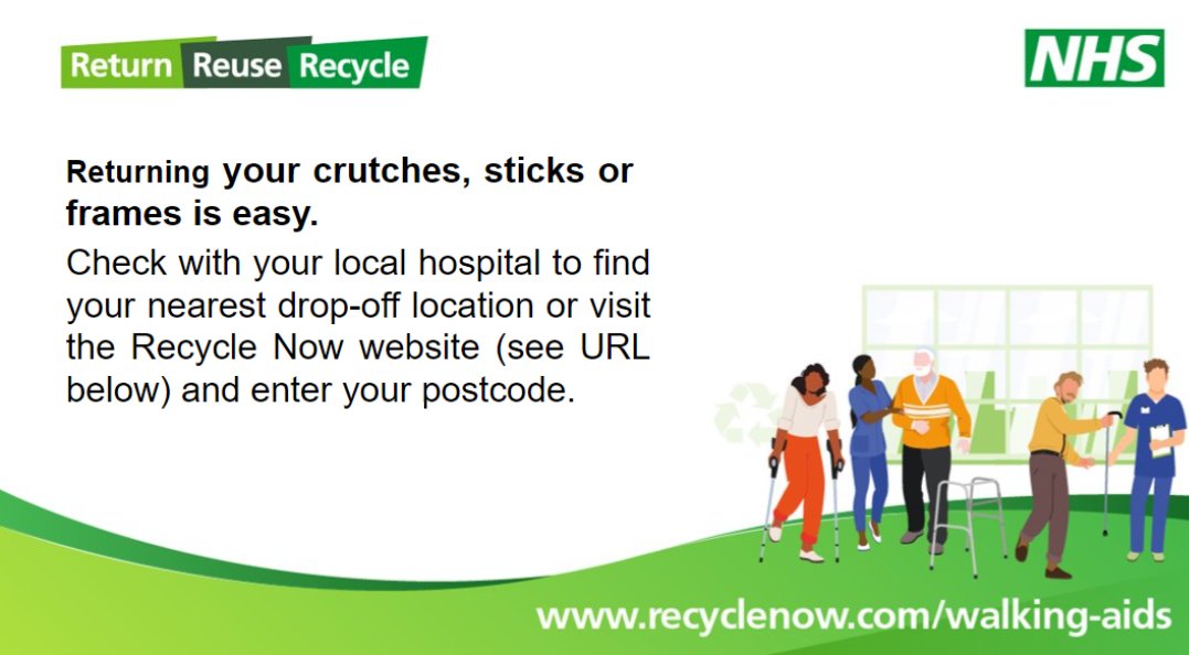 Have you got crutches, sticks or frames you no longer need? Return your unused mobility equipment at: ▪️ William Harvey Hospital ▪️ Kent and Canterbury Hospital ▪️ Queen Elizabeth The Queen Mother Hospital 👉 ow.ly/BiNe50LbUFW #NationalRecycleWeek ♻️ @EKHUFT @Kent_cc