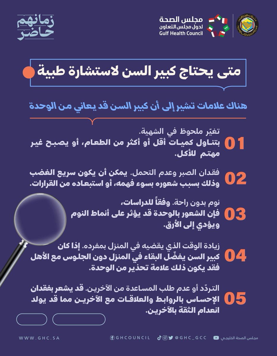 GHC_GCC's tweet photo. 5 علامات عليك أن تنتبه لها ✅
#زمانهم_حاضر

#مجلس_الصحة_الخليجي https://t.co/zeUTIAuVxm