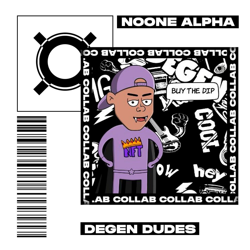 NoOne_Alpha's tweet photo. ⚡️𝗡𝗼 𝗢𝗻𝗲 𝘅 𝗗𝗲𝗴𝗲𝗻 𝗗𝘂𝗱𝗲𝘀⚡️

🎁3 x Whitelist Spots  

To Enter:
➖Follow @NoOne_Alpha &amp; @Degen_Dudes
 ➖Like &amp; Retweet 

Winners in 24 hours ⏰

#NFTs #NFTGiveaways #NFTCommunity https://t.co/FrnsmBxgbN